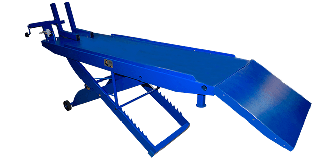 MESA ELEVADORA PARA MOTOS NEUMATICA ALTO Y BAJO CILINDRAJE AZUL