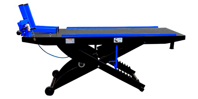 MESA ELEVADORA PARA MOTOS NEUMATICA ALTO Y BAJO CILINDRAJE NEGRO/AZUL