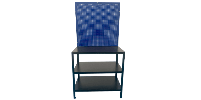 MESA DE TRABAJO NEGRO-AZUL 50cmX 100cm X 200cm INCLUYE TABLERO y 20 GANCHOS