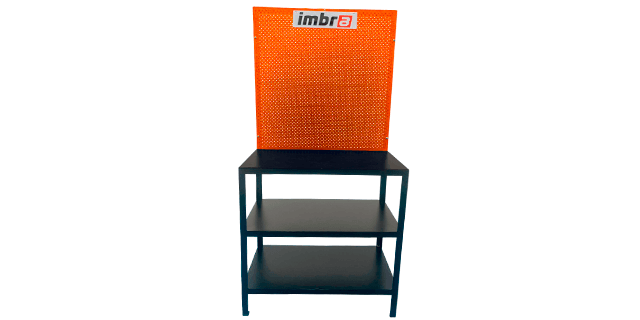 MESA DE TRABAJO NEGRO NARANJA  50cm X 100cm X 200 cm INCLUYE TABLERO y 20 GANCHOS