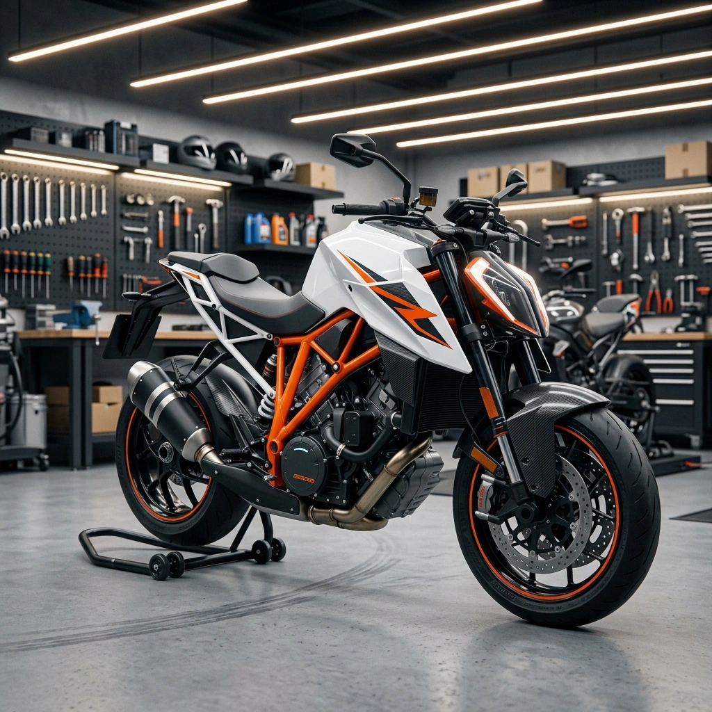 Motocicleta deportiva en taller Imbra